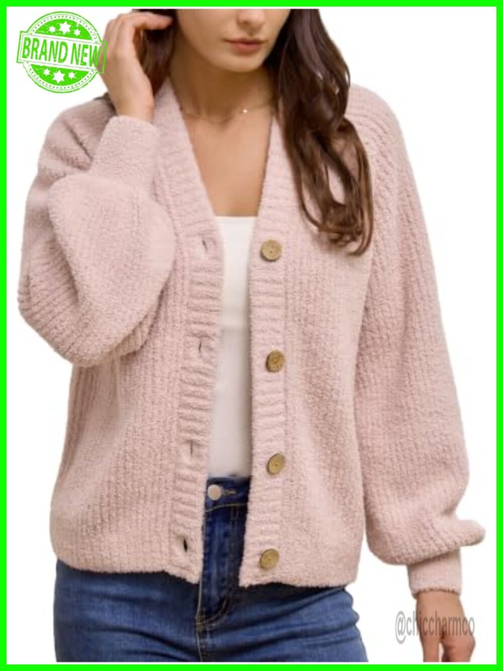 Open Front Button Down Ribbed Knit Cardigan Sweater with Pockets